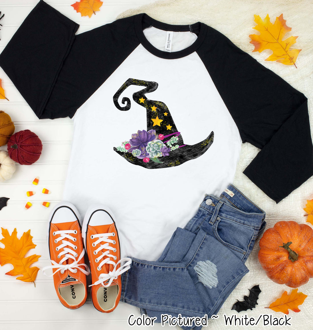Watercolor Witch Hat Halloween Raglan Tee