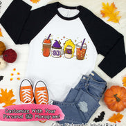 Monogram Hocus Pocus Coffee Latte Halloween Raglan Tee