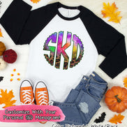 Big Monogram Watercolor & Leopard Halloween Raglan Tee