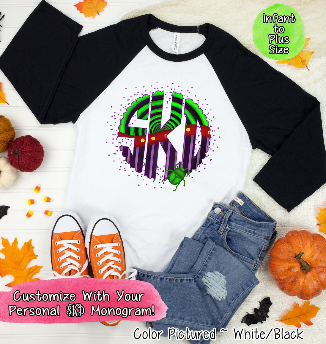 Big Monogram Beetle Halloween Raglan Tee