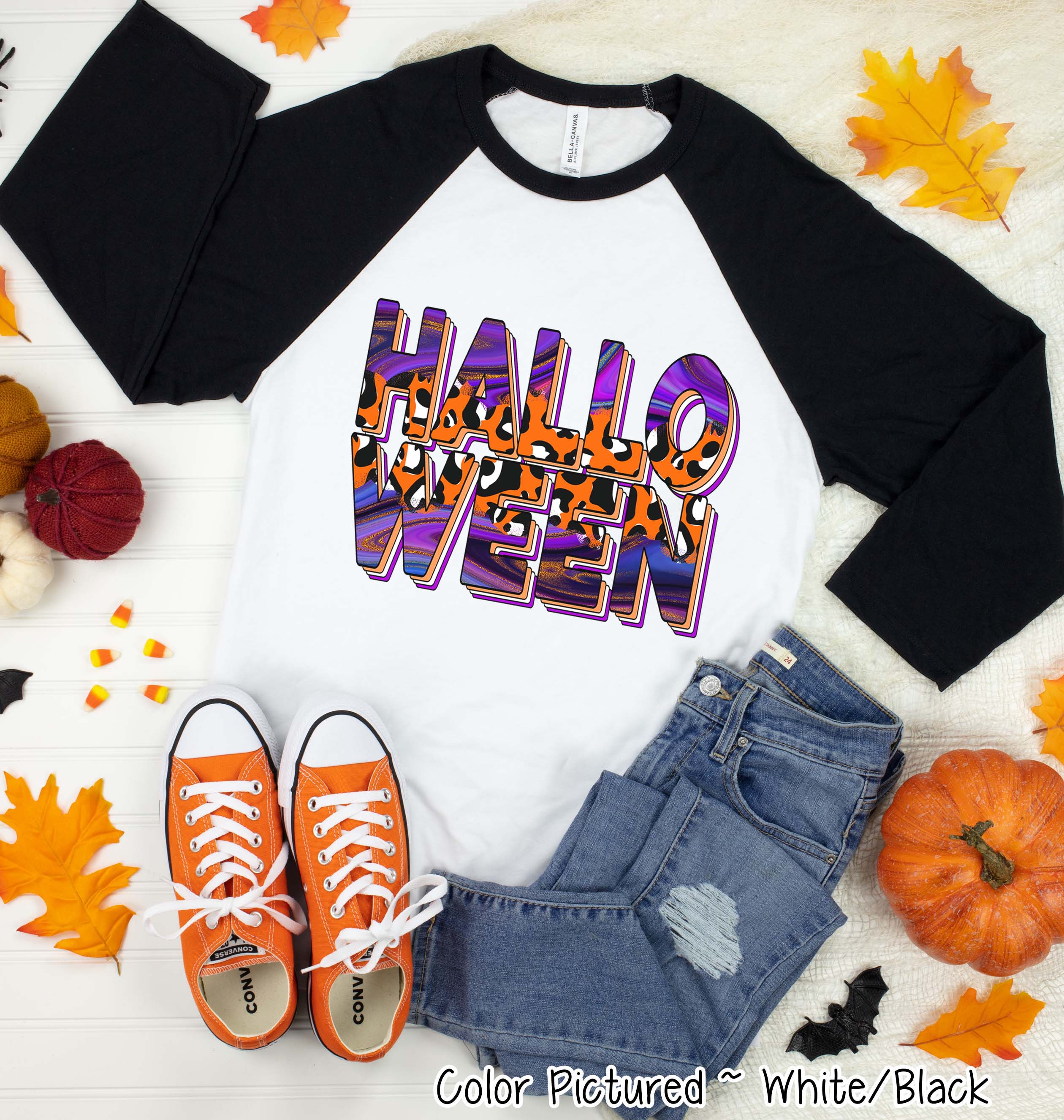 Swirl Leopard Halloween Raglan Tee