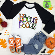 Hocus Pocus Doodle Letter Halloween Raglan Tee