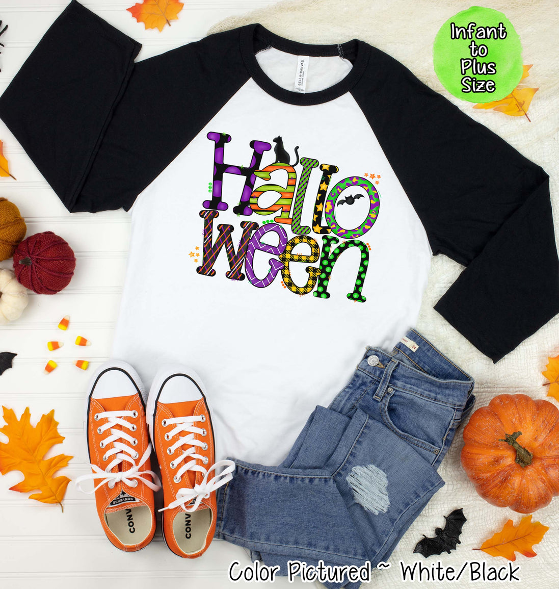 Halloween Doodle Letters Halloween Raglan Tee