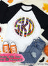 Big Monogram Tie Die Halloween Raglan Tee