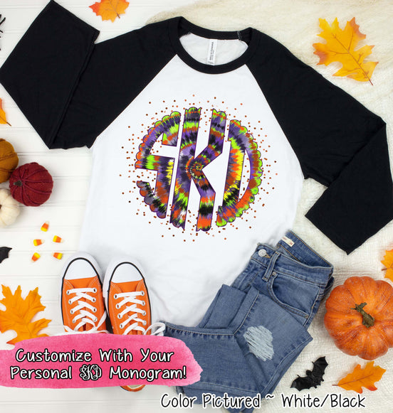 Big Monogram Tie Die Halloween Raglan Tee