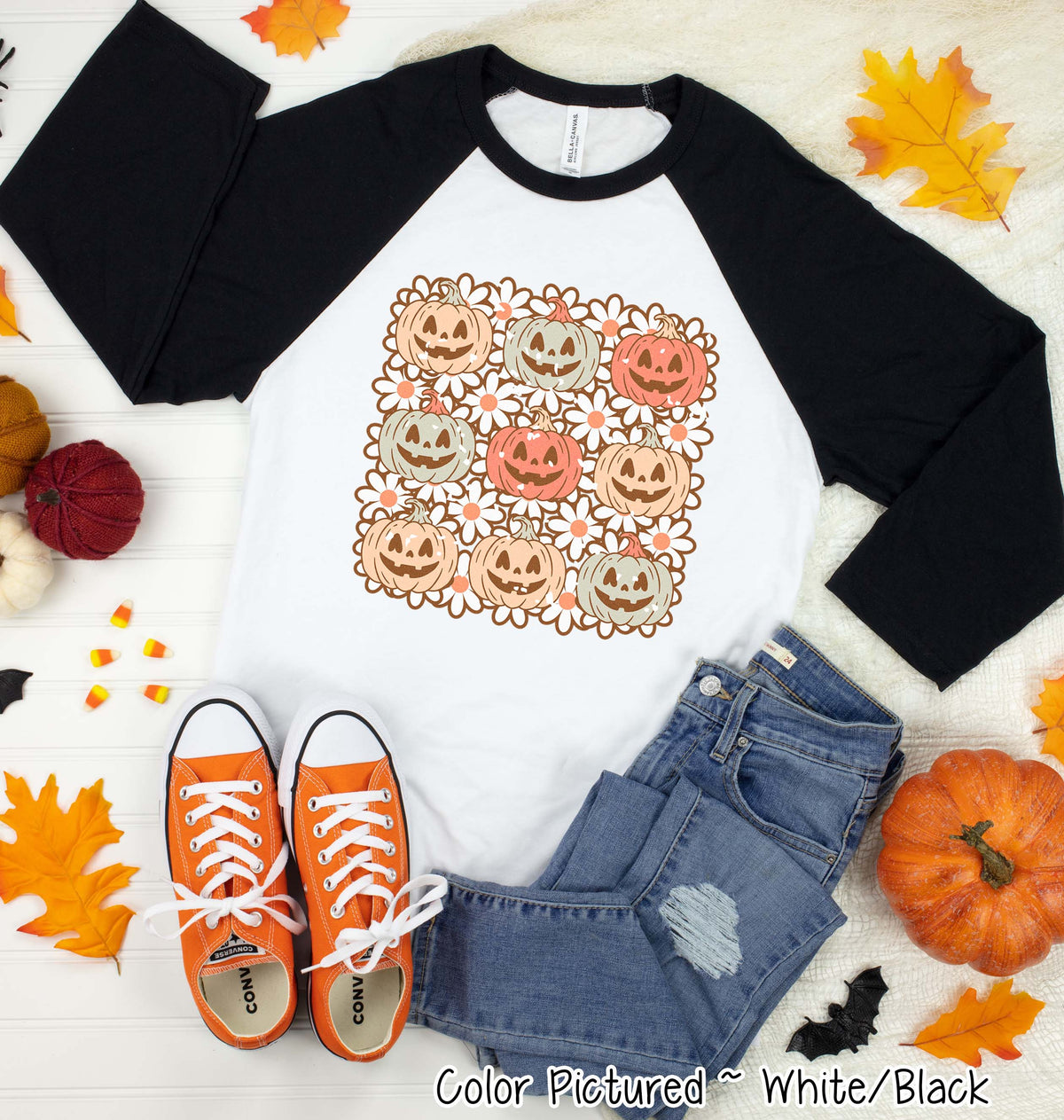 Retro Pumpkins Halloween Raglan Tee