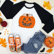 Leopard Pumpkin Halloween Raglan Tee