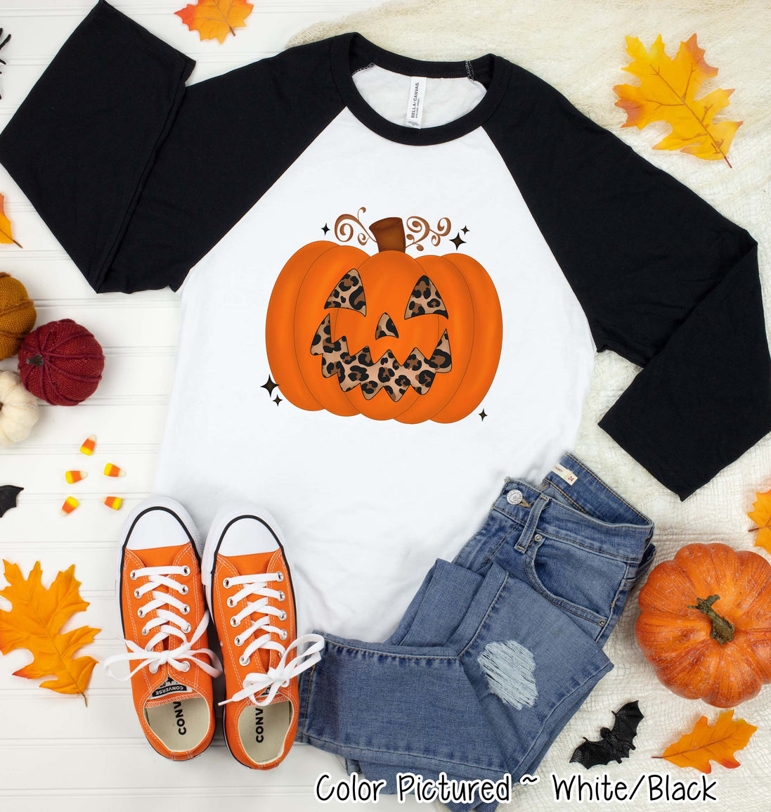 Leopard Pumpkin Halloween Raglan Tee