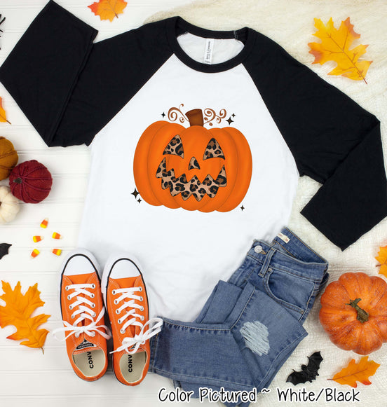 Leopard Pumpkin Halloween Raglan Tee