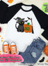 Monogram Black Cat & Pumpkin Halloween Raglan Tee