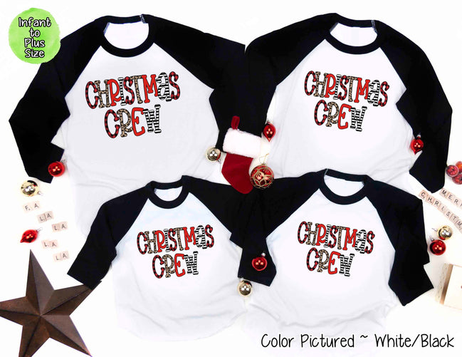Buffalo Plaid & Leopard Print Christmas Crew Family Raglan