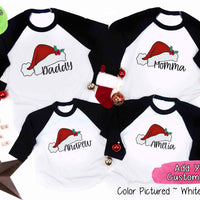 Personalized Family Matching Group Red Santa Hat Raglan Tee