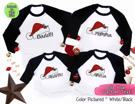 Personalized Family Matching Group Red Santa Hat Raglan Tee