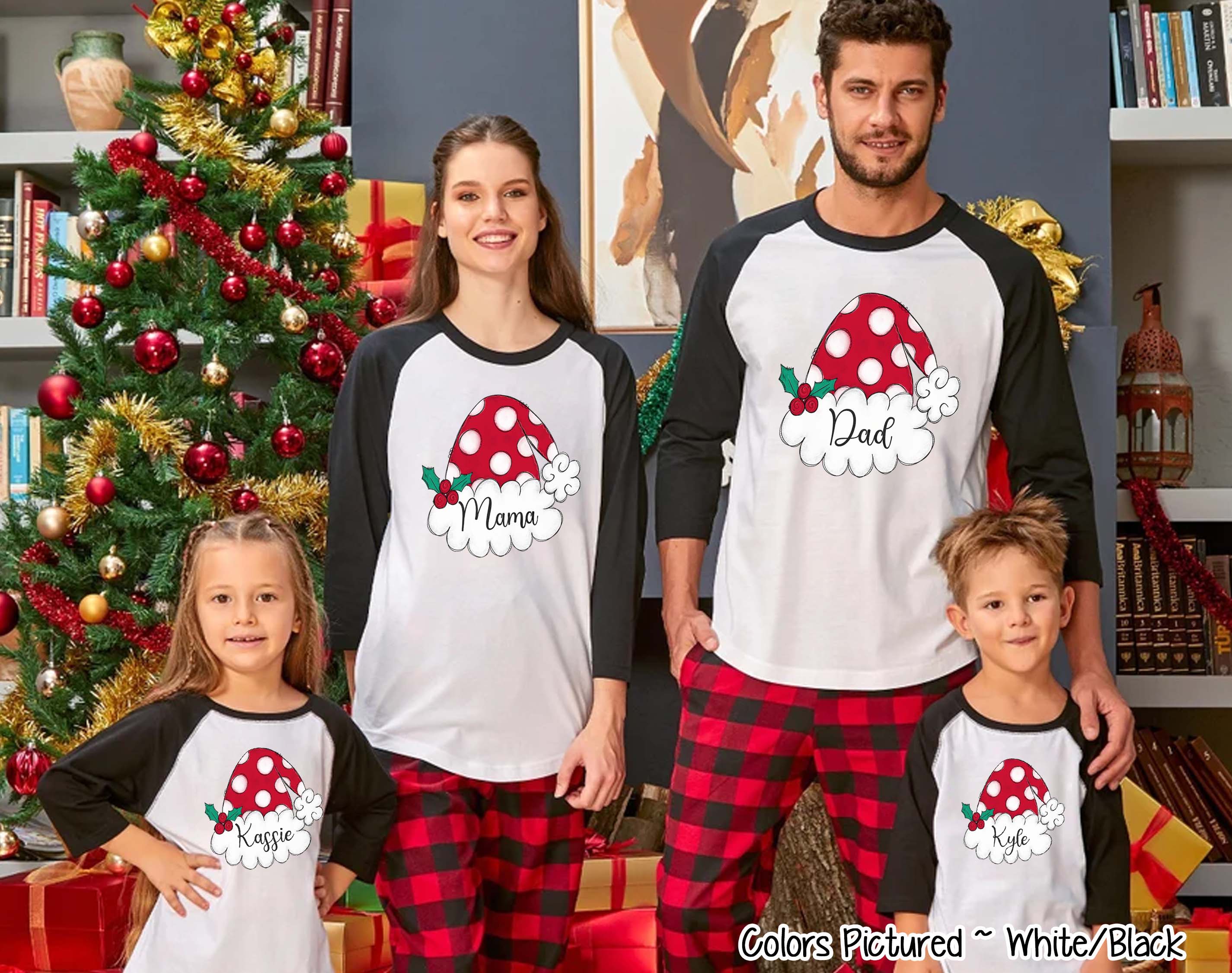 Personalized Family Matching Group Polk A Dot Santa Hat Raglan Tee