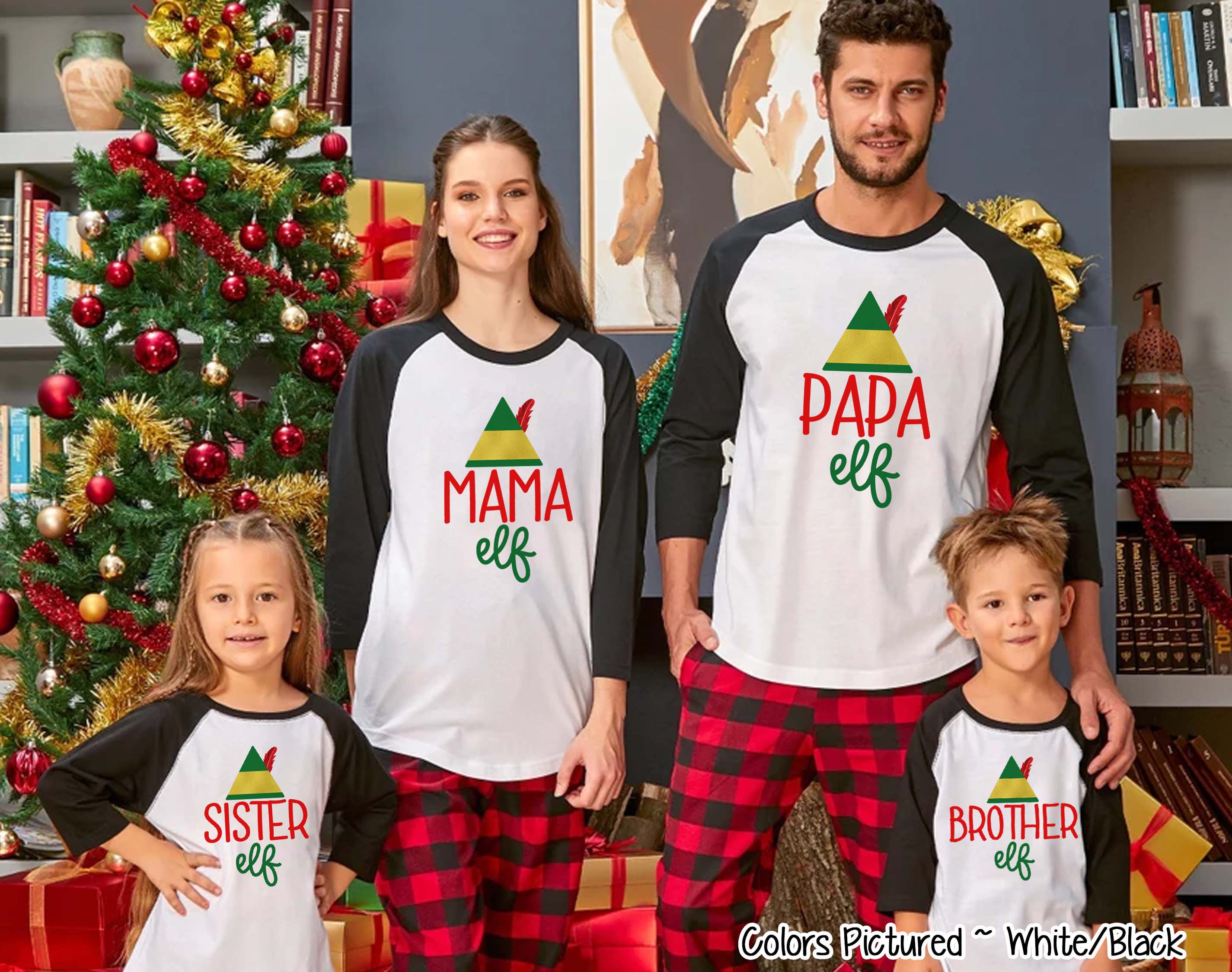 Personalized Family Matching Group Elf Christmas Raglan Tee