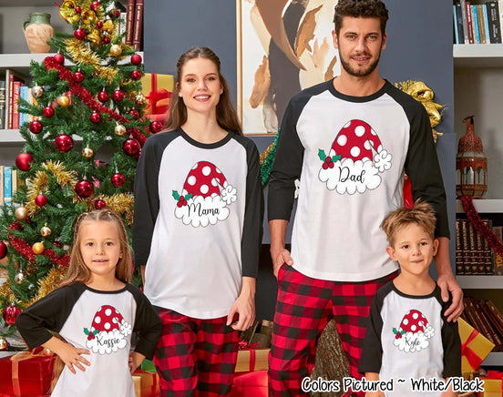 Personalized Family Matching Group Polk A Dot Santa Hat Raglan Tee