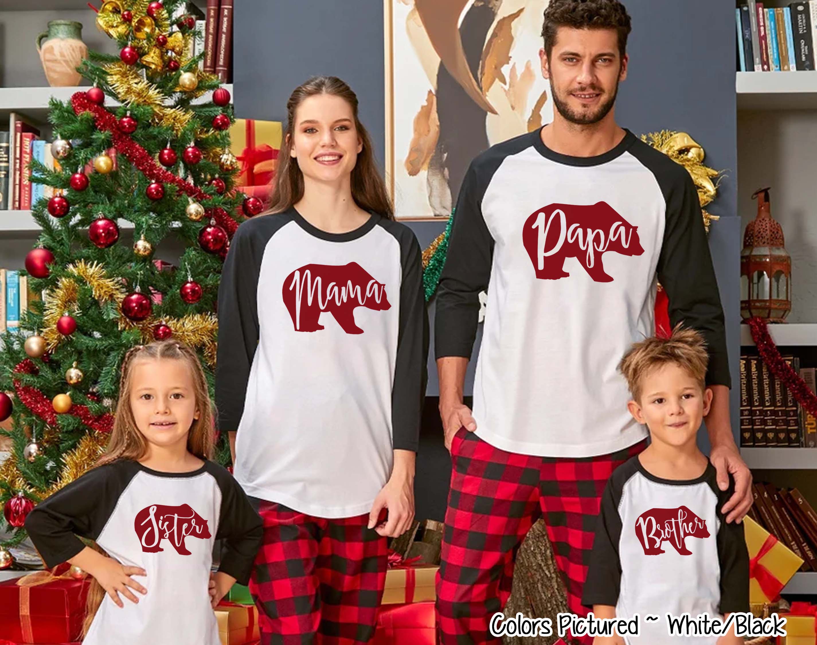 Personalized Family Matching Group Bear Raglan Christmas Tee