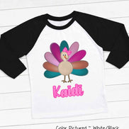 Personalized Girl Turkey Thanksgiving Raglan Tee