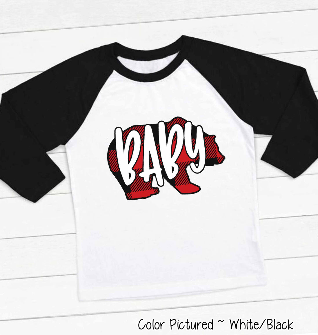 Personalized Family Matching Group Buffalo Plaid Bear Christmas Raglan Tee