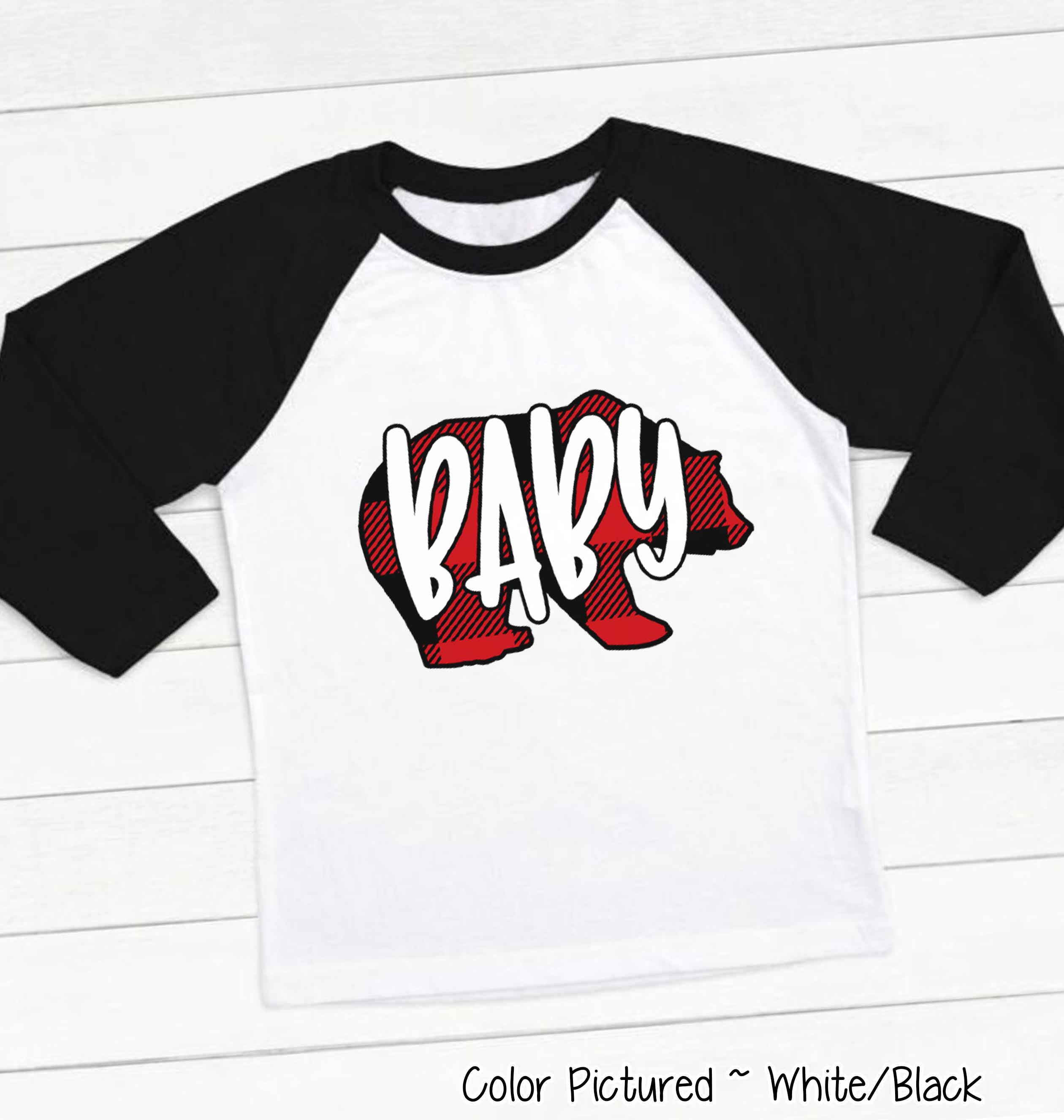 Personalized Family Matching Group Buffalo Plaid Bear Christmas Raglan Tee