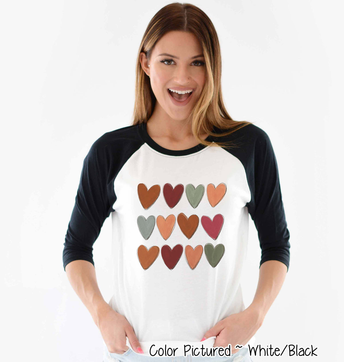 Watercolor Hearts Fall Raglan Tee
