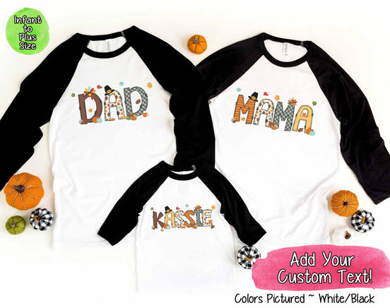 Personalized Thanksgiving Name Family Matching Raglan Tee