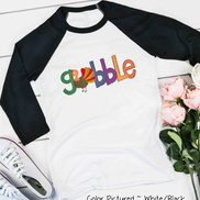 Orange, Blue, Purple Gobble with Turkey Raglan Tee