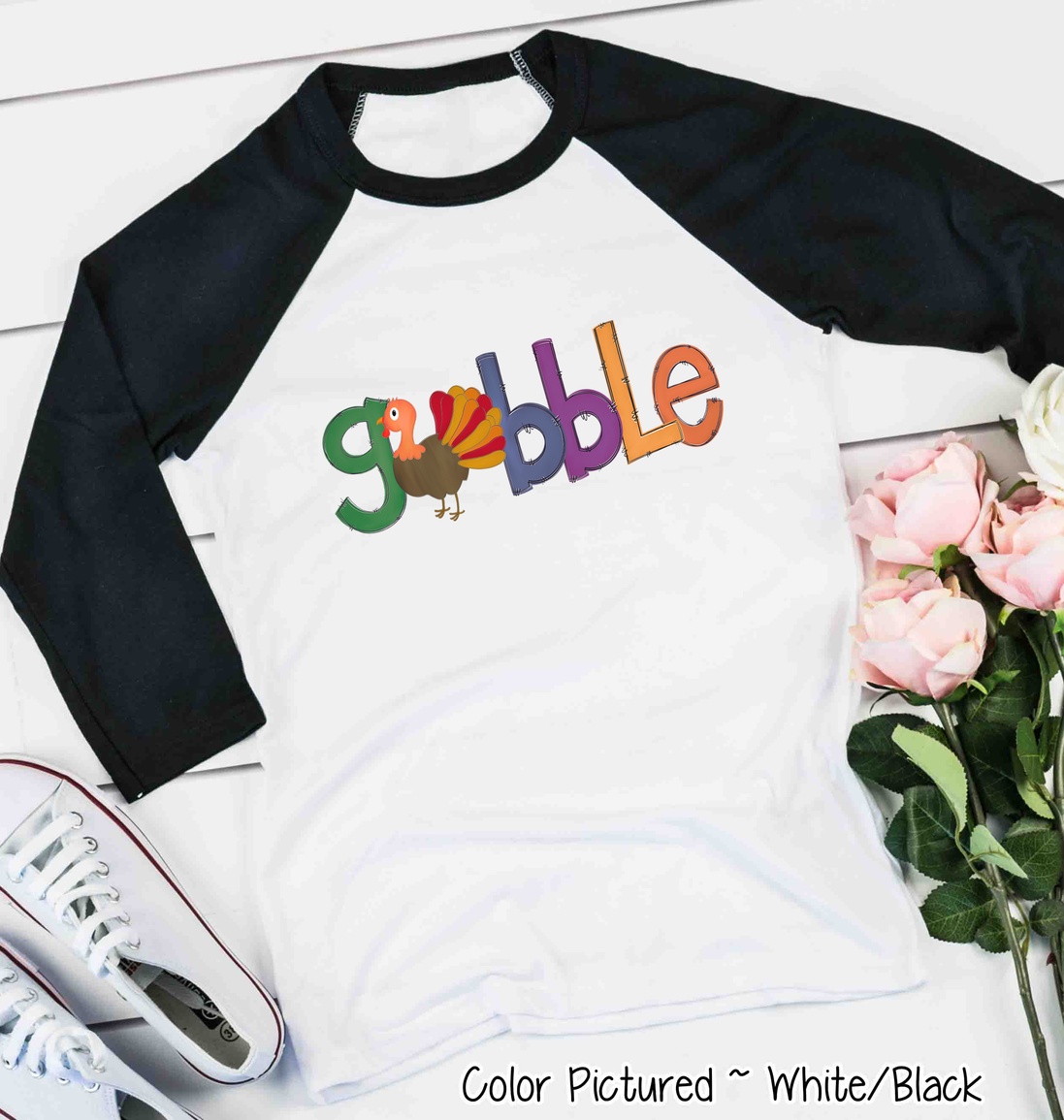Orange, Blue, Purple Gobble with Turkey Raglan Tee
