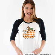 Orange Plaid Country Pumpkin Monogram Raglan Tee