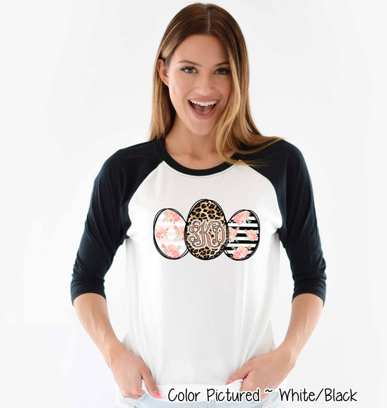 Monogram Leopard Rose Gold Easter Eggs Raglan Tee