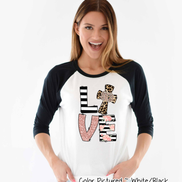 Monogram Leopard Rose Gold LOVE Cross Raglan Tee