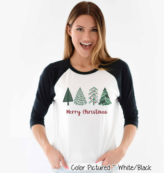 Minimalist Christmas Tree Raglan Tee