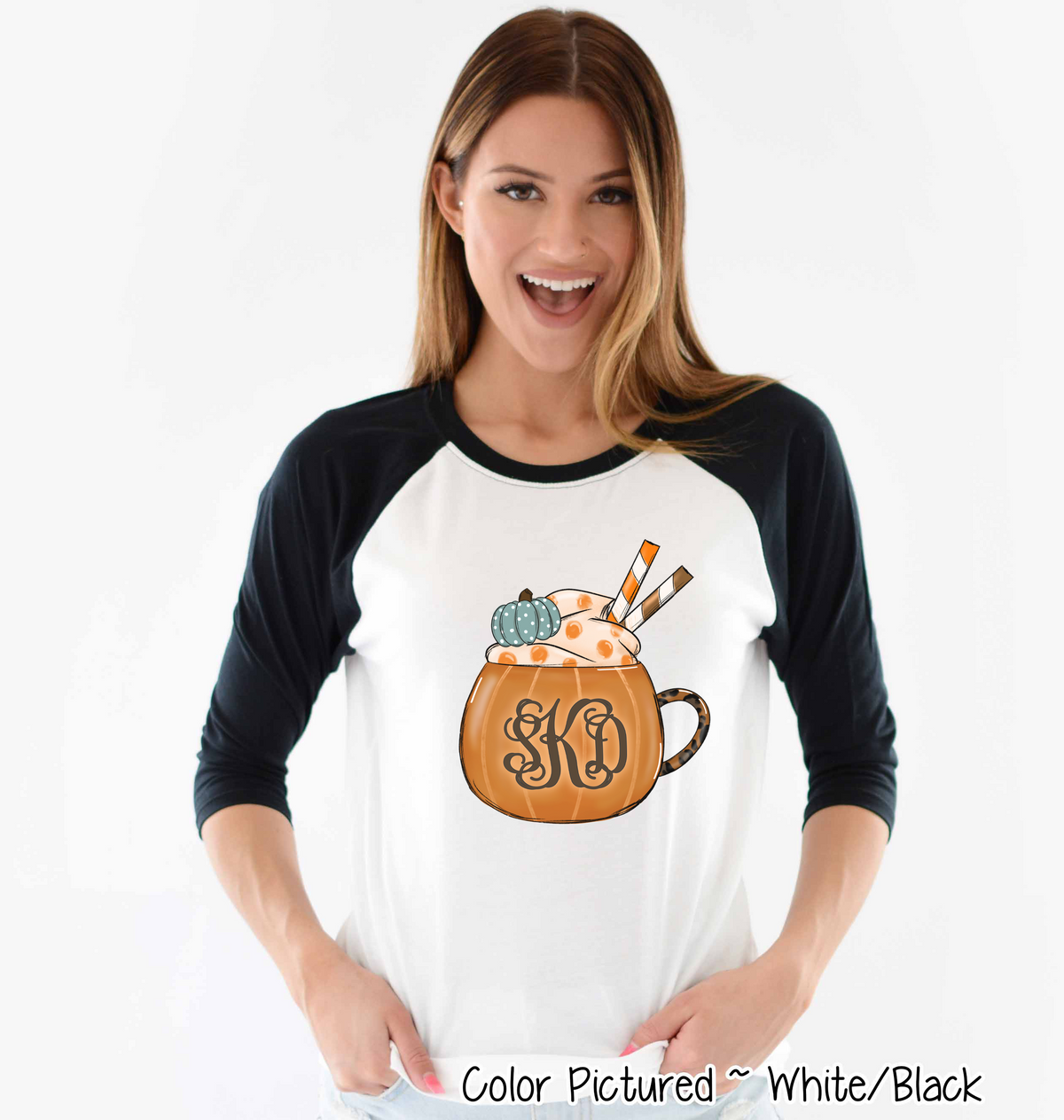 Pumpkin Spice Monogram Mug Raglan Tee