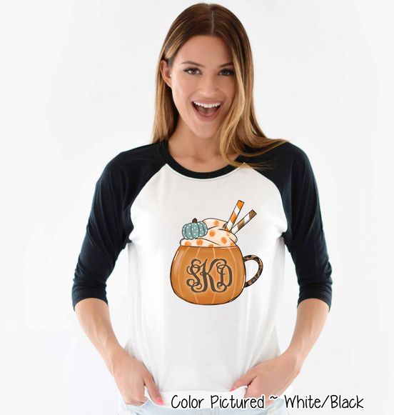 Pumpkin Spice Monogram Mug Raglan Tee