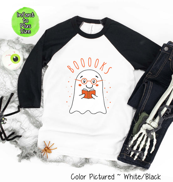 Booooooks Boy Ghost Halloween Raglan Tee