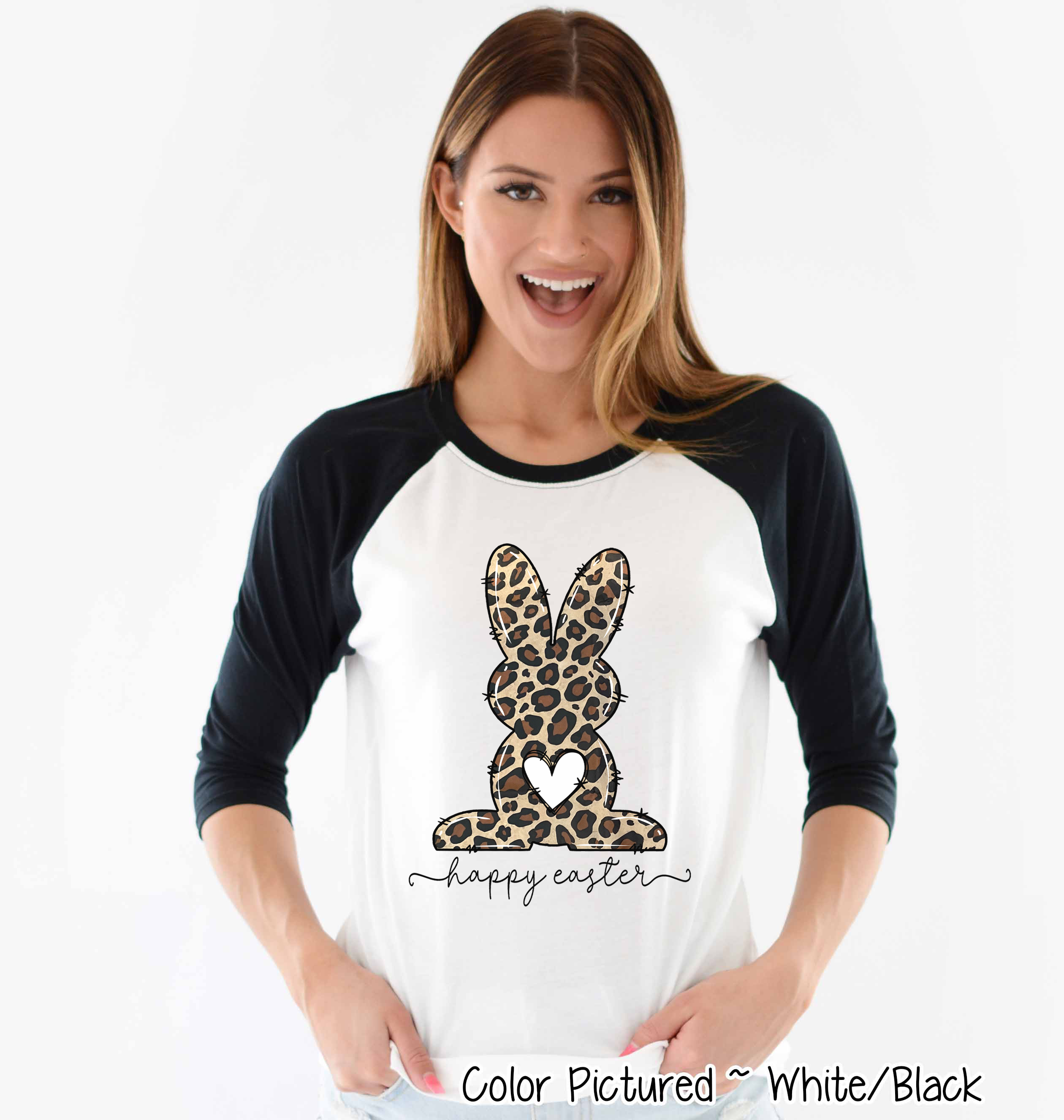 Leopard Print Bunny Happy Easter Raglan Tee