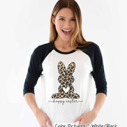 Leopard Print Bunny Happy Easter Raglan Tee