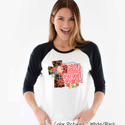Leopard Cross Chosen Blessed Forgiven Redeemed Raglan Tee