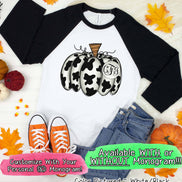 Monogram Cow Hide Pumpkin Fall Raglan Tee