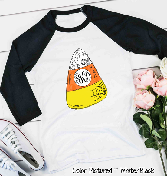 Monogrammed Candy Corn Graphic Ragalan Tee