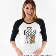 He Is Risen Black Dot Cross Easter Raglan Tee