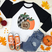Monogram Plaid Leopard Pumpkin Trio Fall Raglan Tee