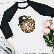 Monogramed Leopard Apple Halloween Teacher Raglan Tee