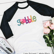 Pink, Purple, Turquoise Gobble with Turkey Raglan Tee