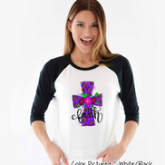 Purple Leopard Watercolor Faith Cross Easter Raglan Tee