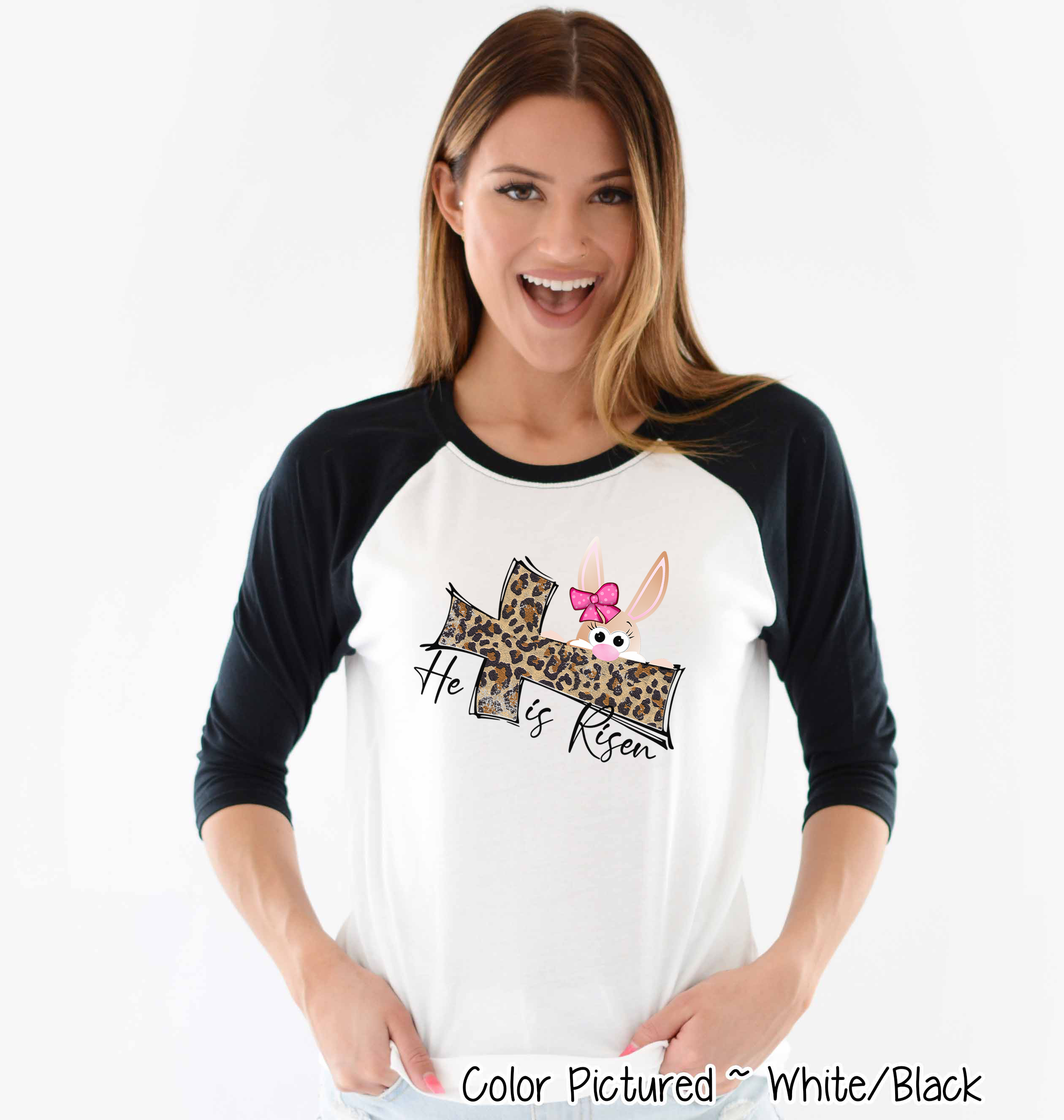 Risen Leopard Cross Easter Bunny Raglan Tee