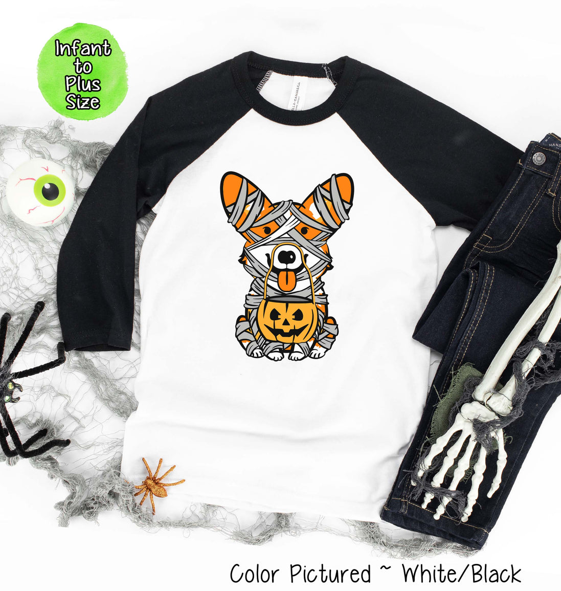 Corgi Dog Lover Halloween Raglan Tee