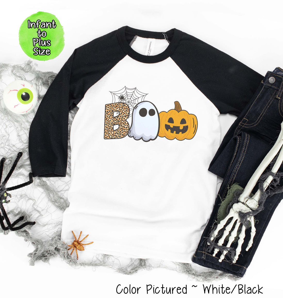 Boo Ghost Pumpkin Halloween Raglan Tee
