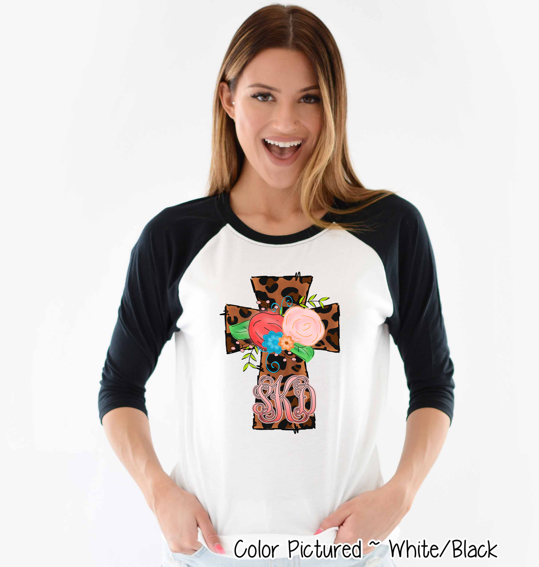 Monogram Leopard Print Cross Raglan Tee