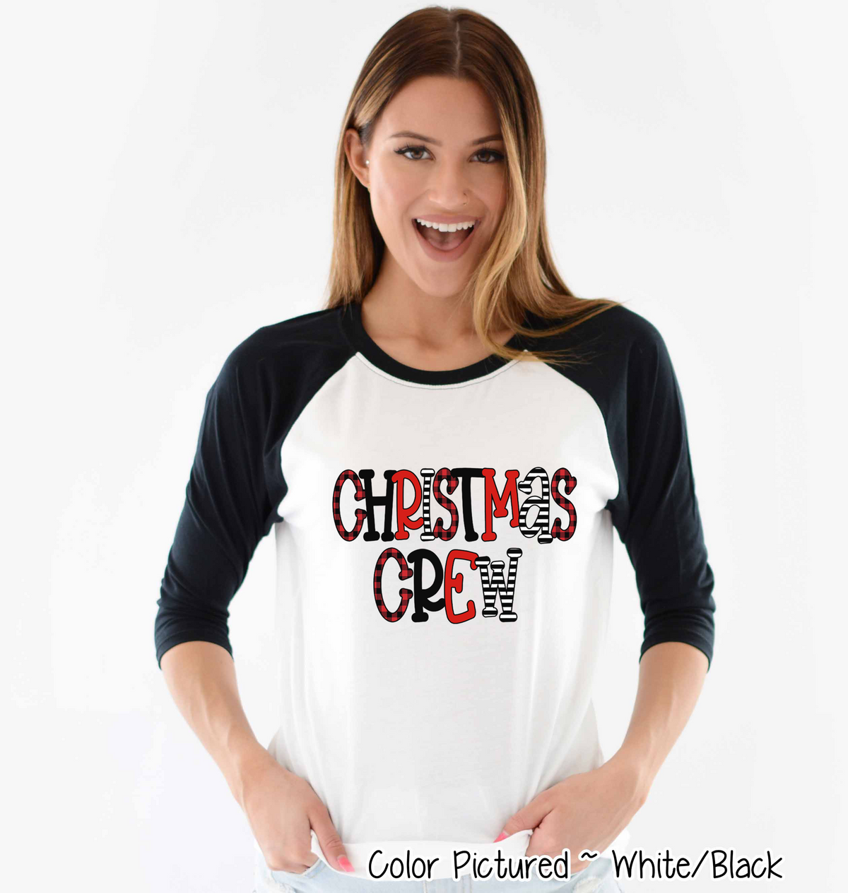 Buffalo Plaid Christmas Crew Family Raglan Tee
